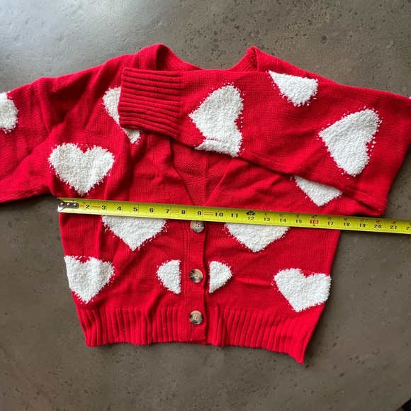 Cardigan sweater. Red with white hearts. Size S. - Picture 5 of 5